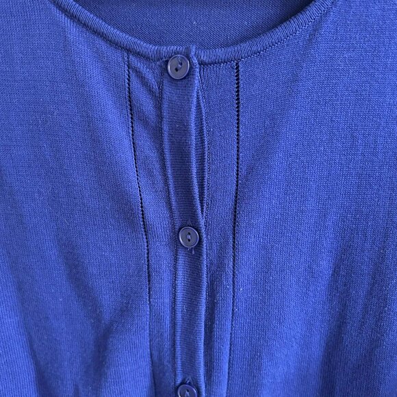 Loft Royal Blue Short Sleeve Cotton Scoop Neck Button Up Sweater Cardigan Large - Picture 2 of 7